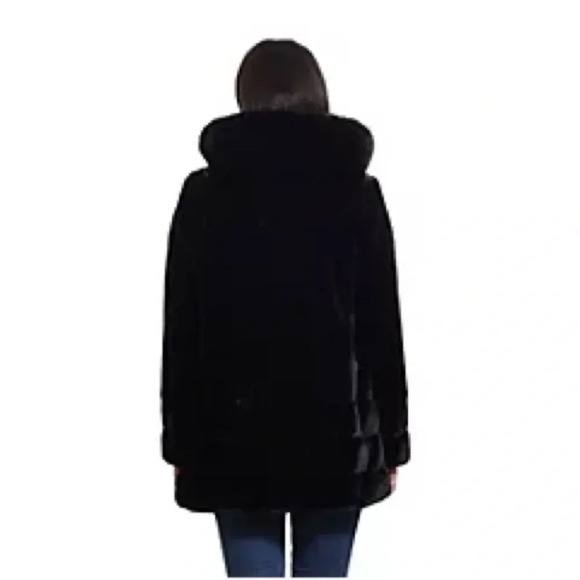 Laundry by Shelli Segal Black Hooded Faux Fur Jacket Size XL - Picture 2 of 4